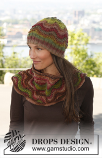 Autumn Set / DROPS 142-28 - Gestrickte DROPS Mütze und Kragenschal in ”Big Delight ” mit Wellenmuster.