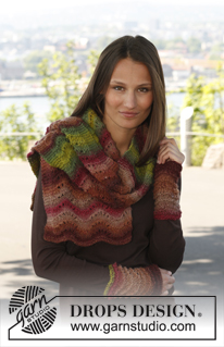 Autumn Set / DROPS 142-28 - Gestrickte DROPS Mütze und Kragenschal in ”Big Delight ” mit Wellenmuster.