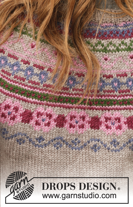 Martha / DROPS 143-11 - Knitted DROPS jacket with round yoke, pattern and sewn on elbow patches in Karisma. Size S-XXXL