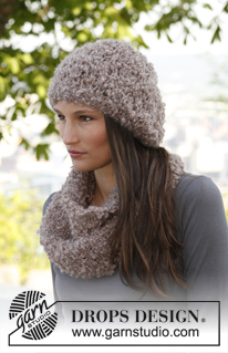 Annouchka / DROPS 143-25 - Ensemble : bonnet DROPS et tour de cou en ”Puddel”.