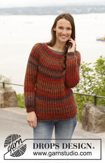 Nicole / DROPS 143-27 - Pulóver DROPS tejido en punto inglés en “Delight” y “Vivaldi”. Talla: S – XXXL.