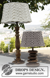 Lucida cable / DROPS 144-14 - Knitted DROPS lamp shade cover in Snow.  
