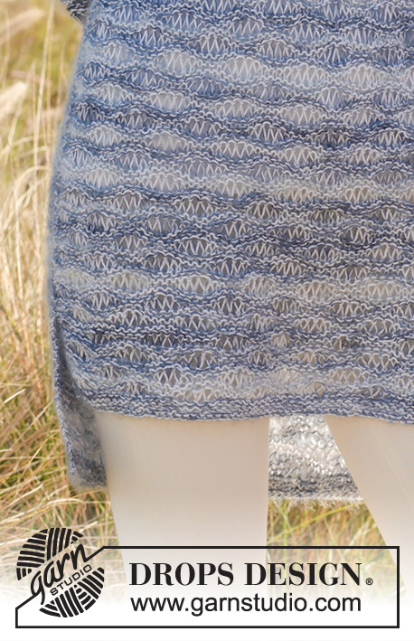 Summer skies / DROPS 145-11 - Kootud DROPSi  venitatud silmustega dzemper lõngadest ”BabyAlpaca Silk” ja ”Kid-Silk”. Suurused S - XXXL.