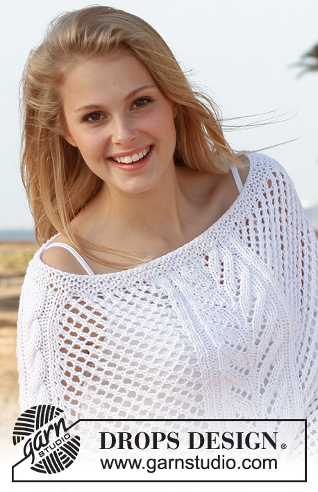 Solar eclipse / DROPS 145-13 - Knitted DROPS poncho with cables and lace pattern in ”Paris”. Size: S - XXXL.