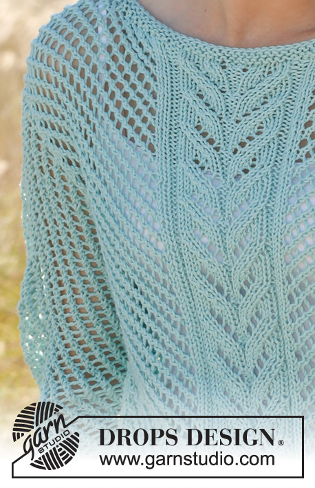 Shell / DROPS 145-14 - Gebreide DROPS trui met kantpatroon van ”Cotton Light”. Maat: S - XXXL.