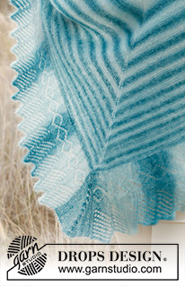 Heat haze / DROPS 145-15 - Strikket DROPS sjal med blondekant i ”Kid-Silk”.