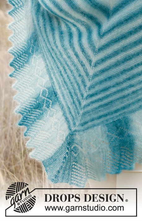 Heat haze / DROPS 145-15 - Strikket DROPS sjal med blondekant i ”Kid-Silk”.