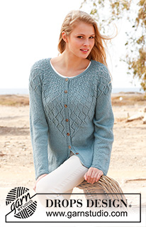 Penny / DROPS 145-16 - Kootud DROPSi pitsmustriga ümara passeosaga jakk BabyAlpaca Silk lõngast. Suurused S kuni XXXL.