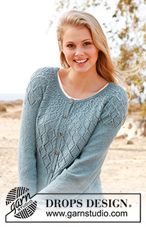 Penny / DROPS 145-16 - Kootud DROPSi pitsmustriga ümara passeosaga jakk BabyAlpaca Silk lõngast. Suurused S kuni XXXL.