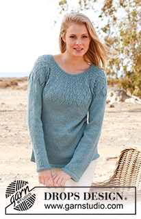 Sweet Harlequin / DROPS 145-17 - Knitted DROPS jumper with lace pattern and round yoke in ”BabyAlpaca Silk”. Size: S - XXXL.