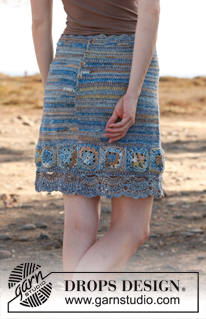 Blue dream / DROPS 145-22 - Falda en ganchillo DROPS con aplicaciones, en “Fabel”. Talla: S – XXXL.

