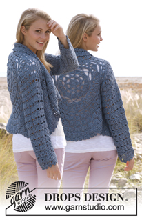 Dana / DROPS 145-5 - Crochet DROPS jacket worked in a circle with lace pattern and long sleeves in ”Paris”. Size: S - XXXL.
