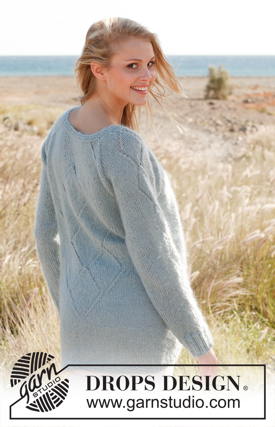 Aleya / DROPS 146-17 - Knitted DROPS jumper with lace pattern and raglan in Alpaca and Kid-Silk. Size: S - XXXL.