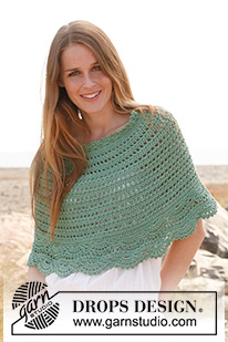 Spearmint / DROPS 147-35 - Heklet DROPS poncho i ”Muskat”. Str S - XXXL.