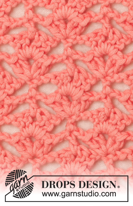 Peach blossom / DROPS 147-38 - Crochet DROPS jacket with lace pattern and flounce at the bottom in ”Safran”.  Size S - XXXL