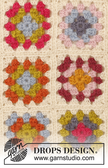 Summer Patchwork / DROPS 147-9 - Crochet DROPS jacket with ¾ sleeves and granny squares in ”Alpaca”. Size: S - XXXL