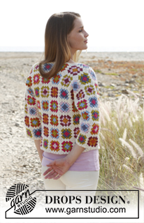 Summer Patchwork / DROPS 147-9 - Crochet DROPS jacket with ¾ sleeves and granny squares in ”Alpaca”. Size: S - XXXL