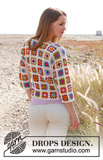 Summer Patchwork / DROPS 147-9 - Crochet DROPS jacket with ¾ sleeves and granny squares in ”Alpaca”. Size: S - XXXL