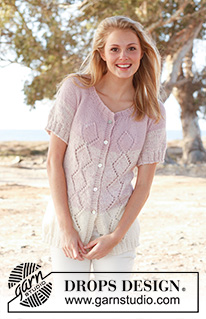 Estelle / DROPS 148-4 - Knitted DROPS jacket with short sleeves, lace pattern and round yoke in 2 strands ”Alpaca”. Size: S - XXXL.