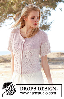 Estelle / DROPS 148-4 - Knitted DROPS jacket with short sleeves, lace pattern and round yoke in 2 strands ”Alpaca”. Size: S - XXXL.