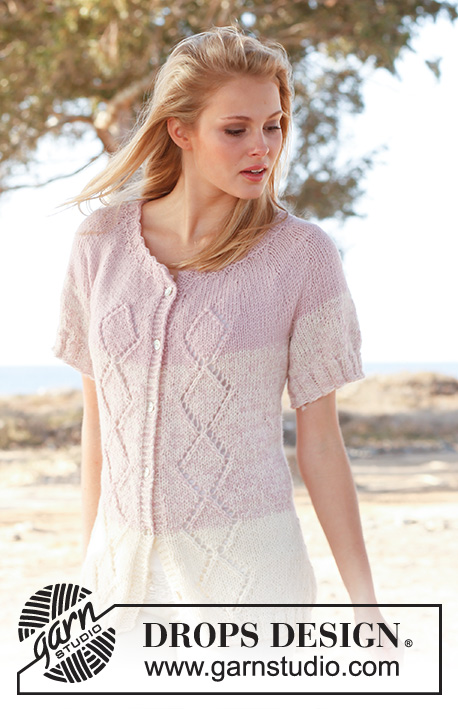 Estelle / DROPS 148-4 - Knitted DROPS jacket with short sleeves, lace pattern and round yoke in 2 strands ”Alpaca”. Size: S - XXXL.