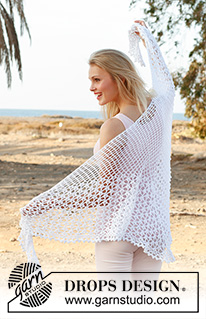 Summer Princess / DROPS 148-6 - Gehaakte DROPS omslagdoek met kantpatroon van ”Safran”.
