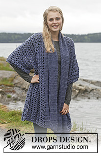 Waterfall / DROPS 149-37 - Hekluð peysa úr DROPS Merino Extra Fine með sjalkraga. Stærð S - XXXL