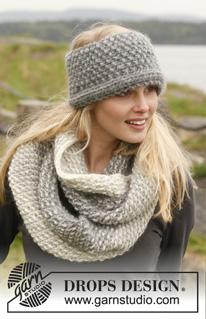 Wrap-me-up / DROPS 149-44 - Knitted DROPS neck warmer and head band in ”Snow”. 