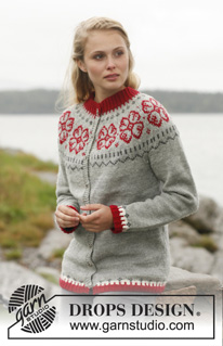 Winter Rose / DROPS 150-1 - Gestrickte DROPS JACKE in „Karisma“ mit Rundpasse und Norwegermuster . Größe S - XXXL.