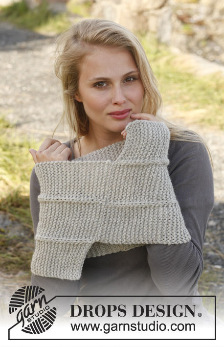 French Mist / DROPS 150-17 - Knitted DROPS hat and neck warmer in garter st and sts in fisherman’s rib in ”Nepal”.