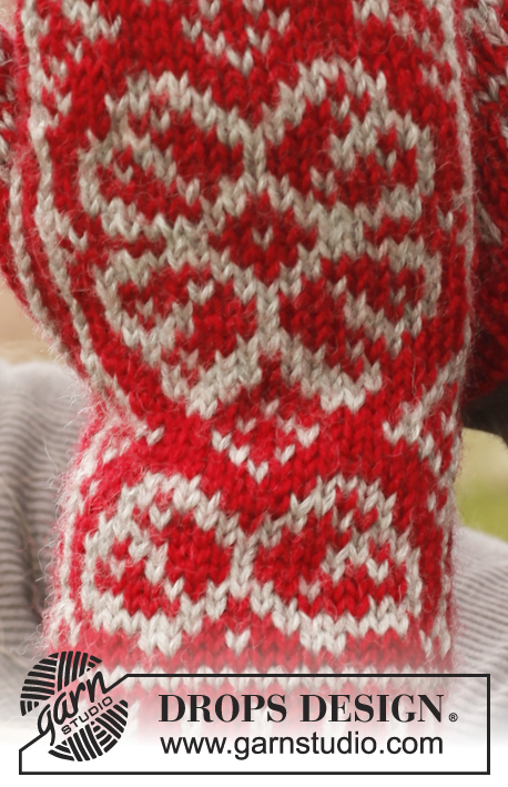 Winter Rose Gloves / DROPS 150-3 - Gestrickte DROPS HANDSCHUHE aus „Karisma“ mit Norwegermuster.