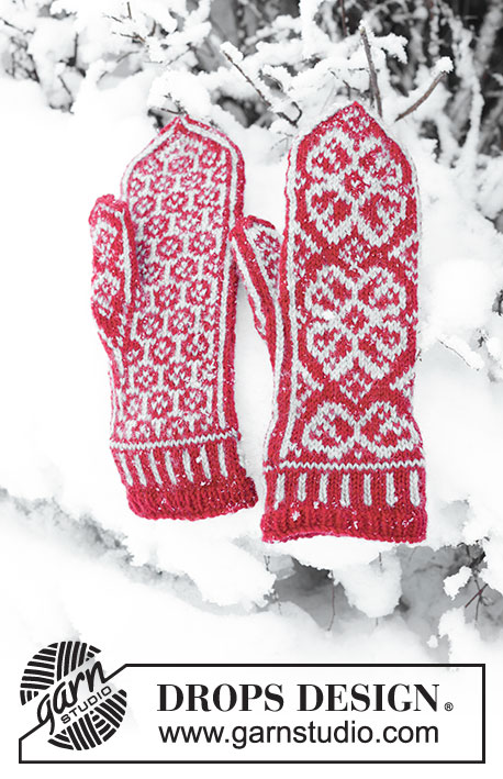 Winter Rose Gloves / DROPS 150-3 - Gestrickte DROPS HANDSCHUHE aus „Karisma“ mit Norwegermuster.