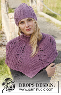 Irene / DROPS 151-14 - Ensemble : bonnet et tour de cou ajourés DROPS en ”BabyAlpaca Silk”. 