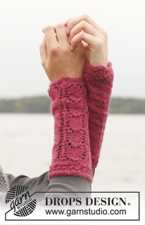 Raspberry Sorbet / DROPS 151-16 - Gestricktes DROPS Tuch und Pulswärmer in „Alpaca“ mit Lochmuster. Größe one-size.