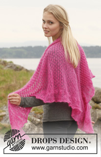 Madeleine / DROPS 151-18 - Knitted DROPS shawl with lace pattern in ”Kid-Silk”. 