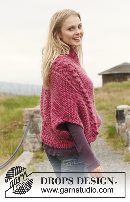 Bouton de Rose / DROPS 151-19 - Knitted DROPS jacket in moss st with cables and shawl collar in ”Andes”. Size: S - XXXL.
