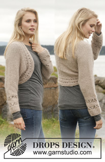 Ellis / DROPS 151-25 - Gebreide DROPS bolero met kantpatroon en gerstekorrel van Alpaca en Kid-Silk. Maat: S - XXXL.
