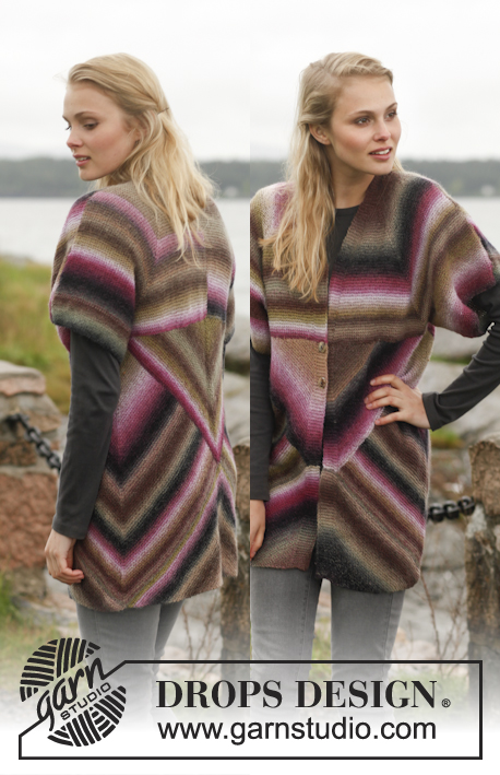 Geometry / DROPS 151-29 - Knitted DROPS jacket with domino squares in ”Delight”. Size: S - XXXL.
