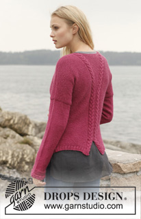 Ruby Turns / DROPS 151-3 - Rillestrikket DROPS jakke i ”Alpaca” med buede forkanter og fletter. Str S - XXXL