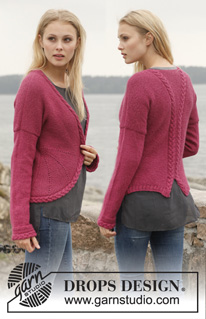 Ruby Turns / DROPS 151-3 - Rillestrikket DROPS jakke i ”Alpaca” med buede forkanter og fletter. Str S - XXXL