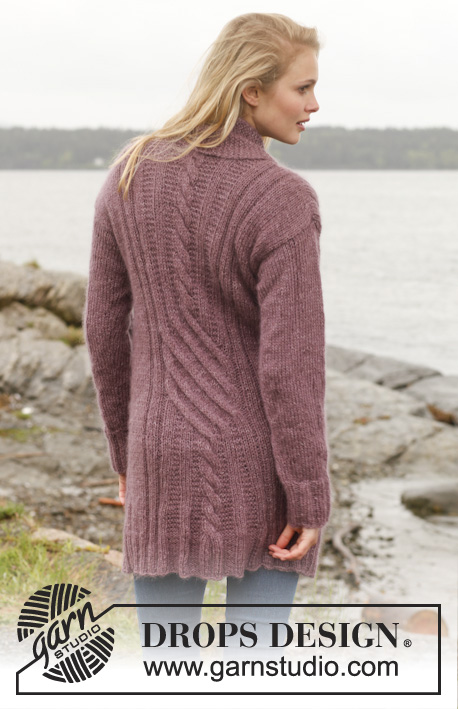 Twist / DROPS 151-4 - Knitted DROPS jacket with cables and shawl collar in Alpaca and Kid-Silk. Size: S - XXXL.