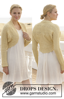 Lemon Shrug / DROPS 152-14 - Knitted DROPS bolero with lace pattern in ”BabyAlpaca Silk”. Size: S - XXXL.