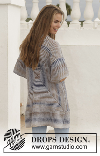 Blue Maze / DROPS 153-13 - Vinkelstickad DROPS kofta i ”Delight” och Alpaca med rätstickning och sjalkrage. Stl S - XXXL.