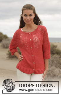 Cheryl Cardigan / DROPS 154-14 - Strikket DROPS jakke i ”Brushed Alpaca Silk” med rundfelling og hullmønster. Str S - XXXL.