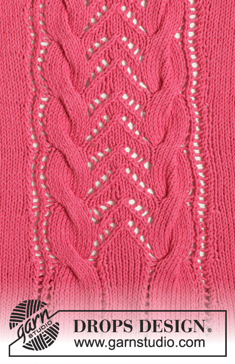 Framboise / DROPS 154-19 - Knitted DROPS jacket with cables and lace pattern in ”Cotton Light”. Size: S - XXXL.