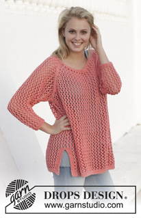 Long Beach / DROPS 154-2 - Knitted DROPS jumper with lace pattern, worked top down in ”Paris”. Size: S - XXXL.