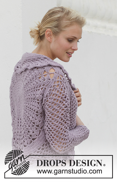 Lila Sun / DROPS 155-10 - Virkad DROPS cirkelkofta i ”Big Merino”. Stl S - XXXL