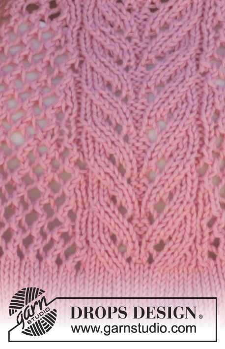 Desert Rose / DROPS 155-3 - Knitted DROPS top with round yoke and lace pattern in ”Paris”. Size: S - XXXL.