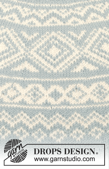 Eir / DROPS 156-12 - Pull DROPS avec jacquard norvégien et empiècement arrondi, tricoté de haut en bas, en Nepal. Du S au XXXL.