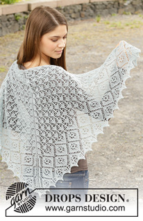 First Frost / DROPS 156-2 - DROPS pitsineulehuivi. Kuvassa lankaryhmän A ”Lace”- ja ”BabyAlpaca Silk” -langoista neulottu huivi.